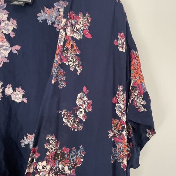 Angie Size S Navy Blue Floral Print Open Front Kimono - Picture 3 of 6